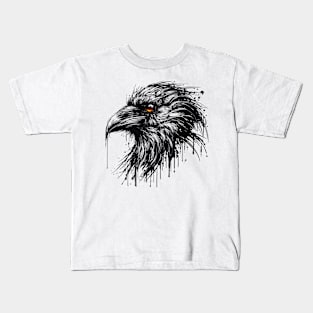 Portrait of a Raven Dripping Ink Kids T-Shirt